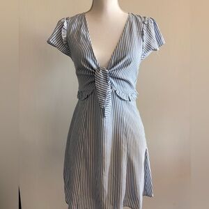 Lulu's Blue and White Striped Tie-Front Midi Dress